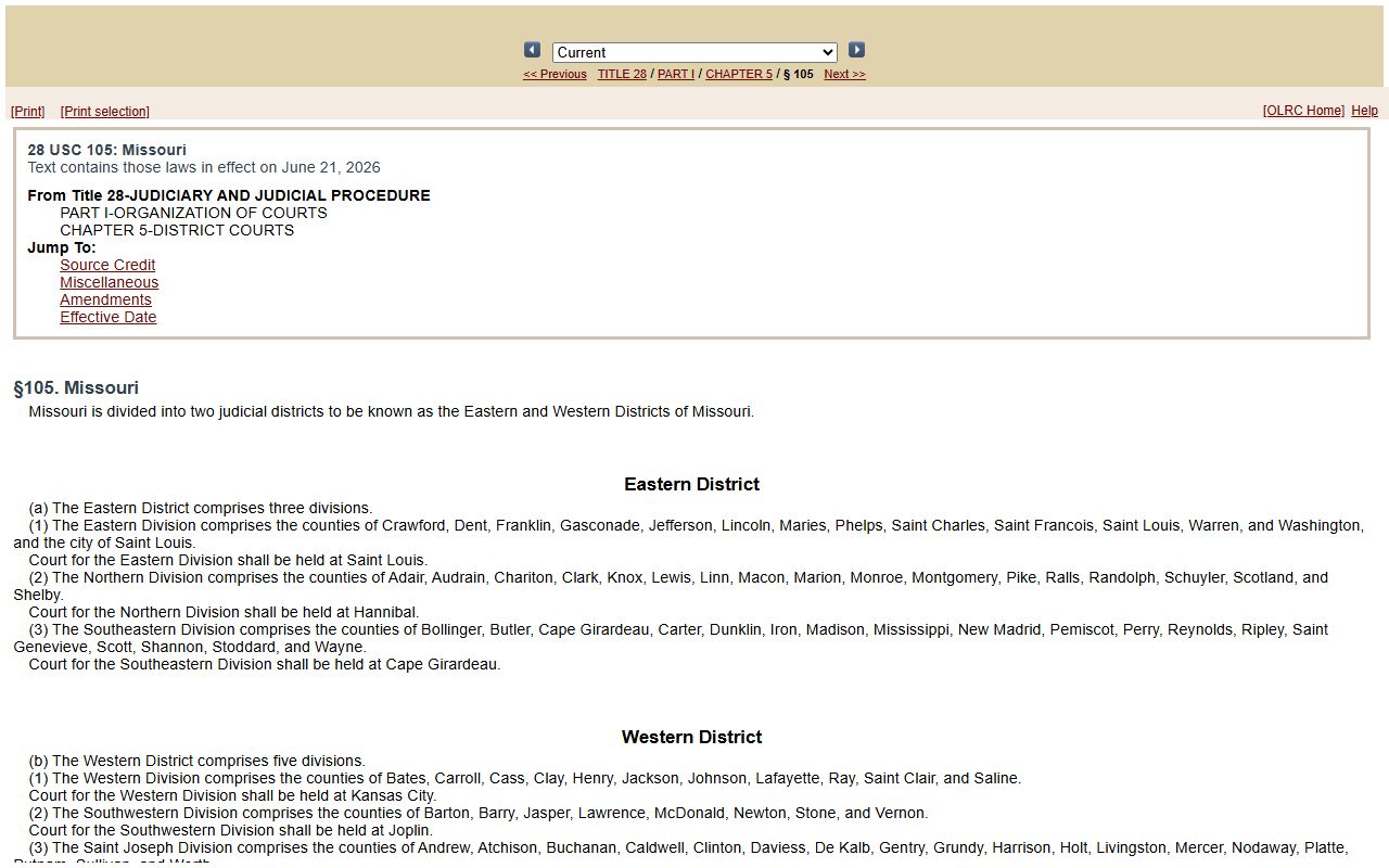 Nodaway County Circuit Court records federal Missouri districts statute