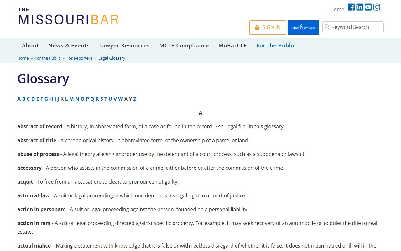 Nodaway County court charges Missouri Bar glossary source
