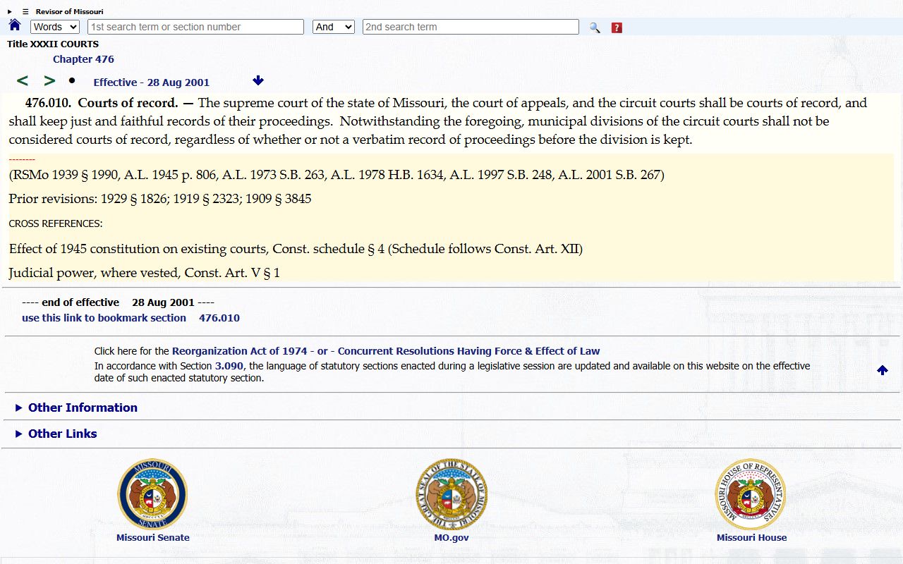 Nodaway County court records Missouri courts of record statute
