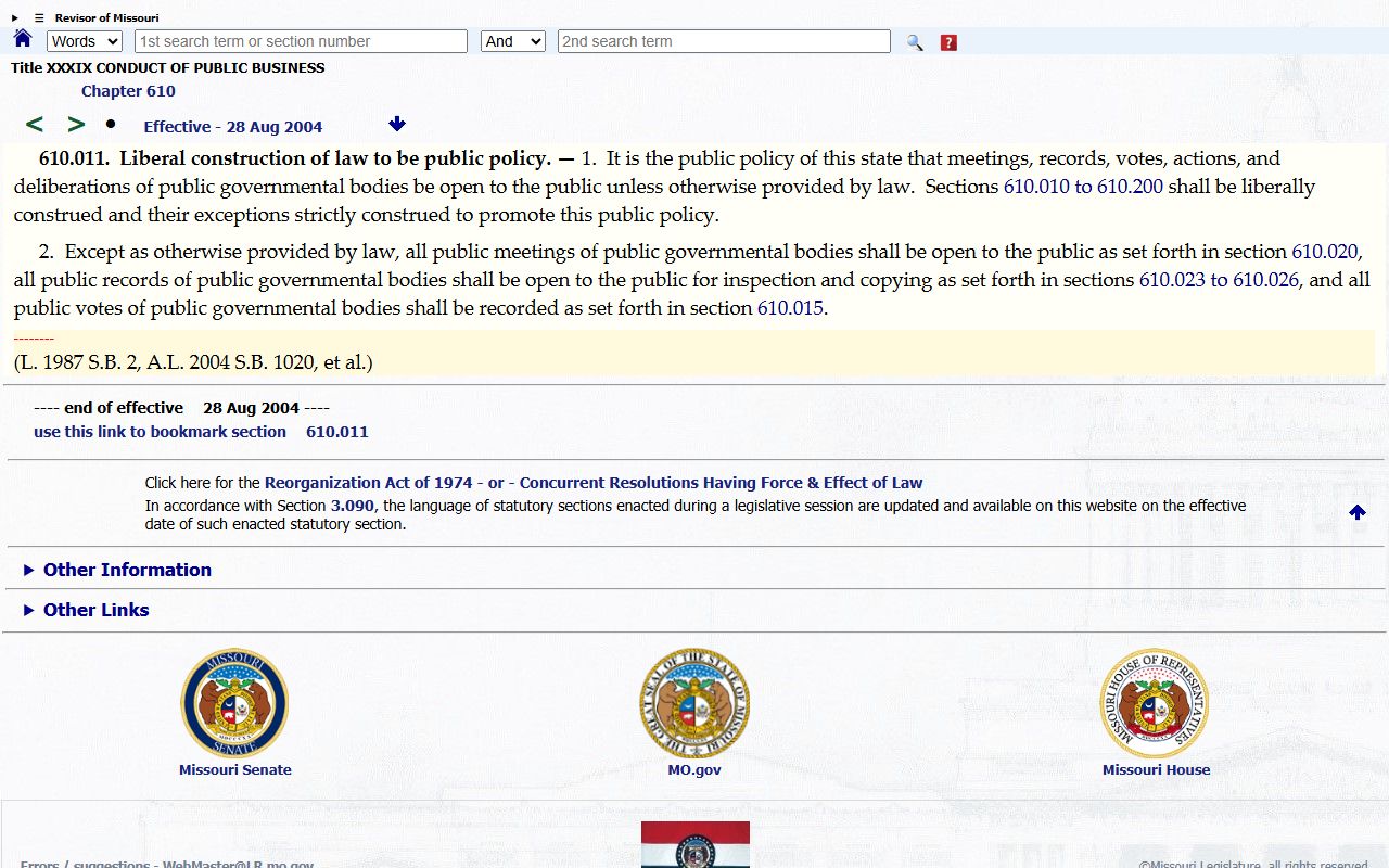 Nodaway County court records Missouri Sunshine Law policy