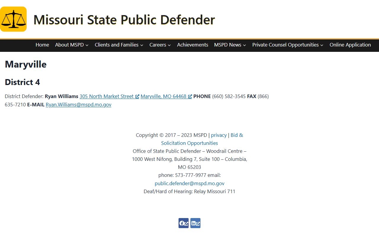 Nodaway County criminal court records Maryville public defender district office