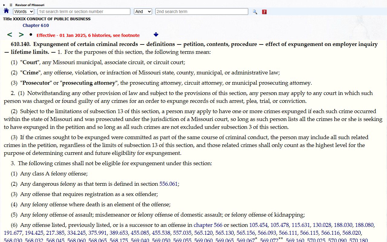 Nodaway County criminal court records Missouri expungement statute