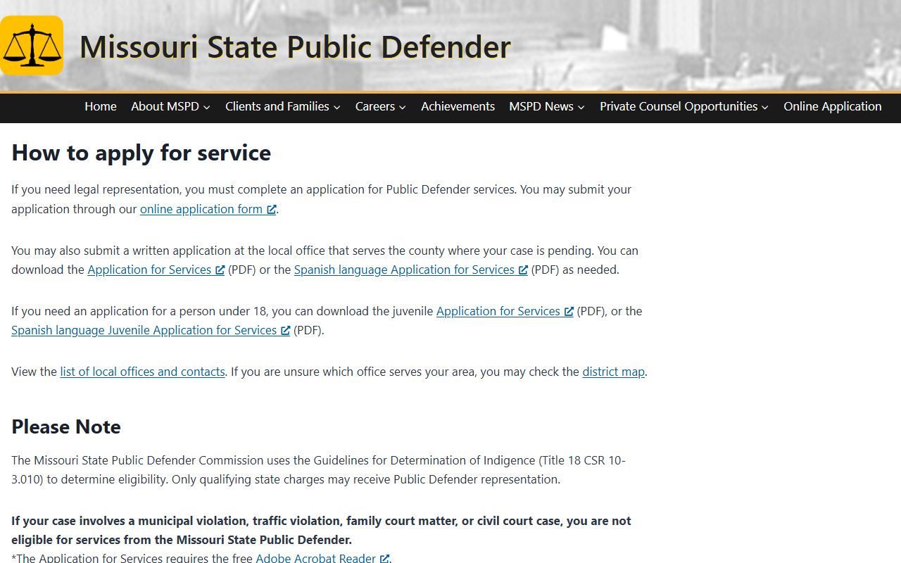 Nodaway County criminal court records public defender application process