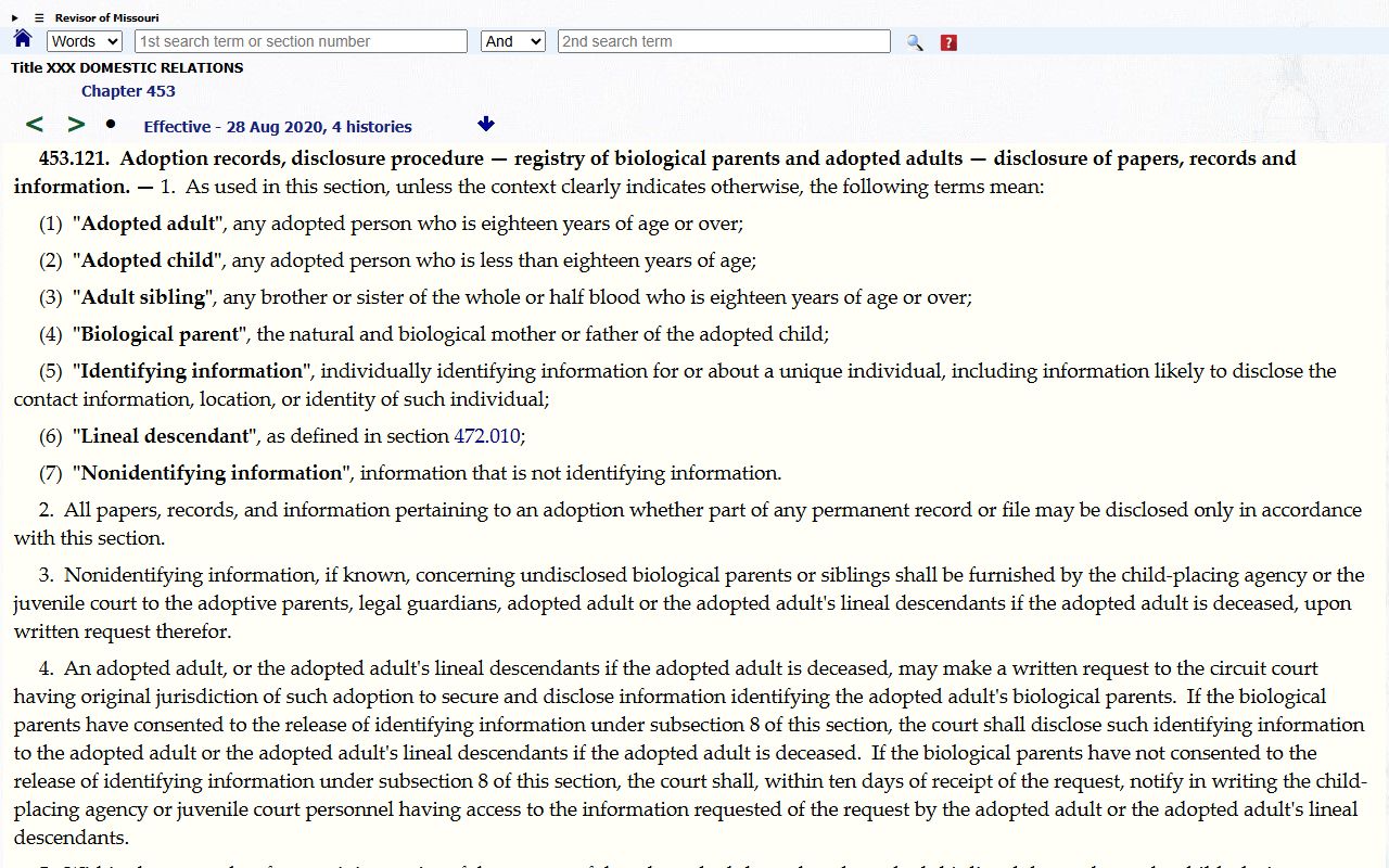 Nodaway County probate records Missouri adoption record confidentiality