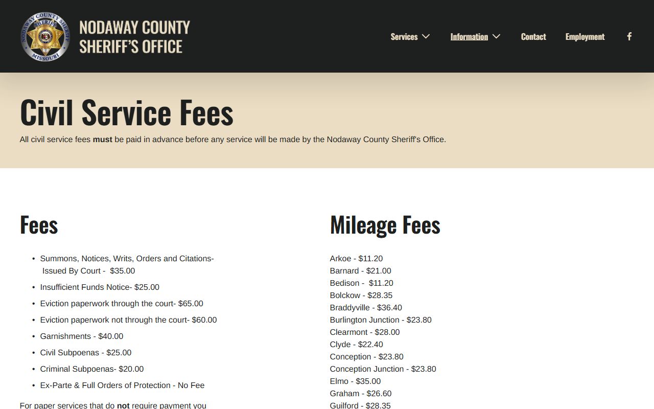 Nodaway County warrant records sheriff civil service source