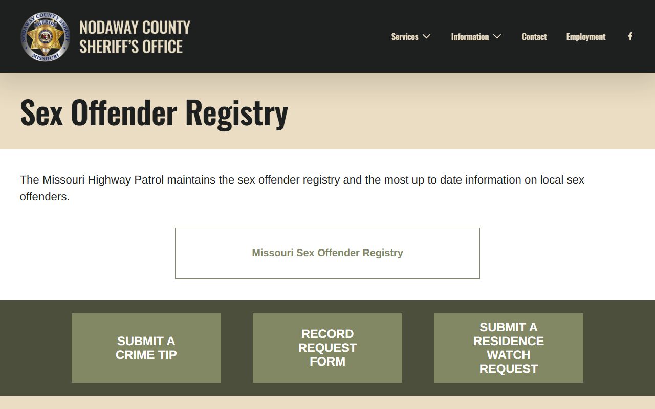 Nodaway County warrant search sheriff sex offender routing source